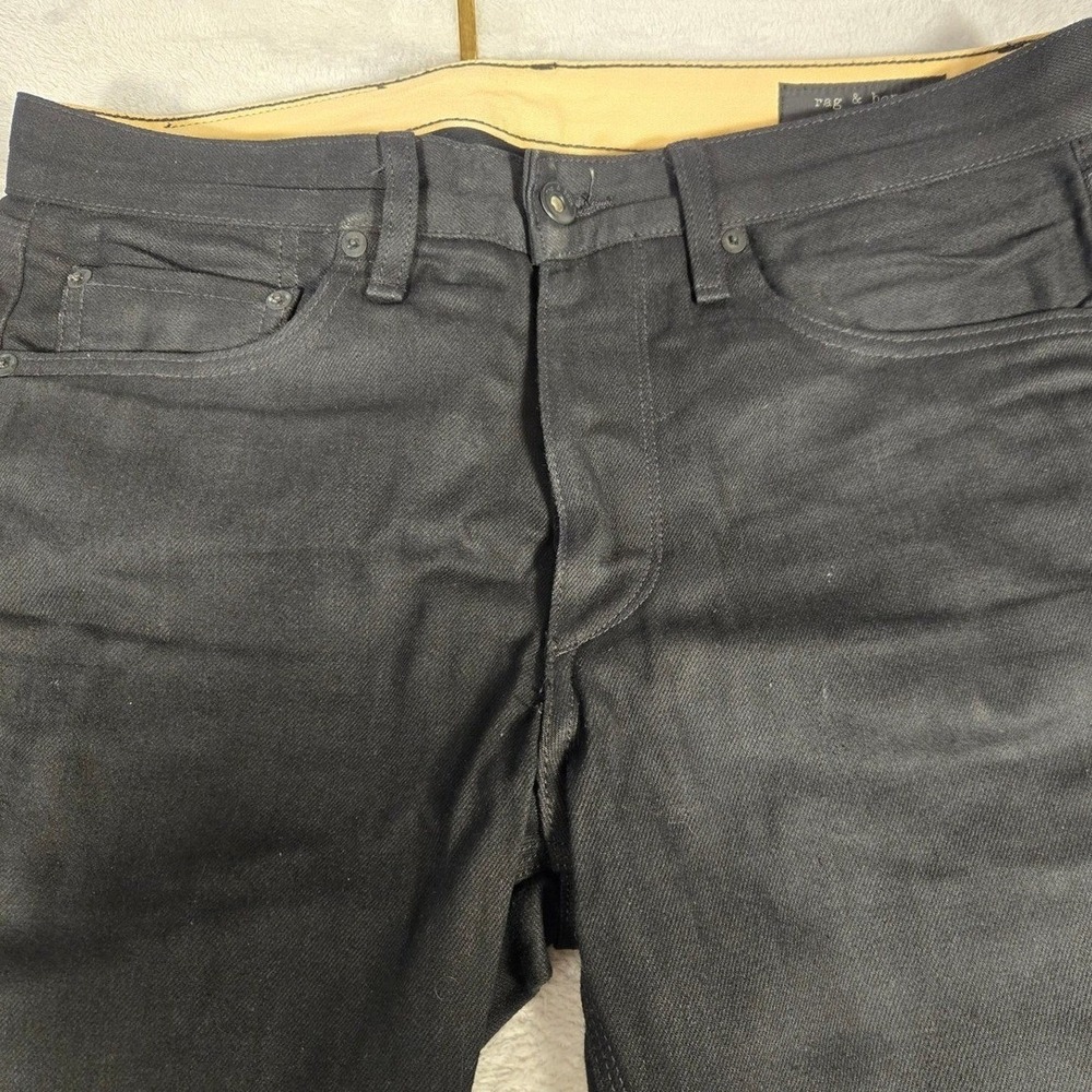 Mens Black Selvedge Denim Button Fly Straight Leg Jeans Size 31 Made in USA